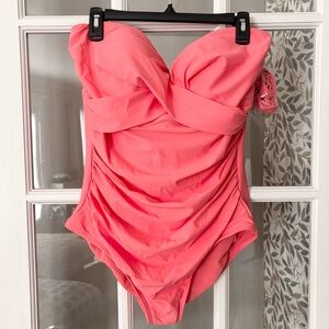 LANDS END Twist Ruched Bandeau Swimsuit Sz XL NWT